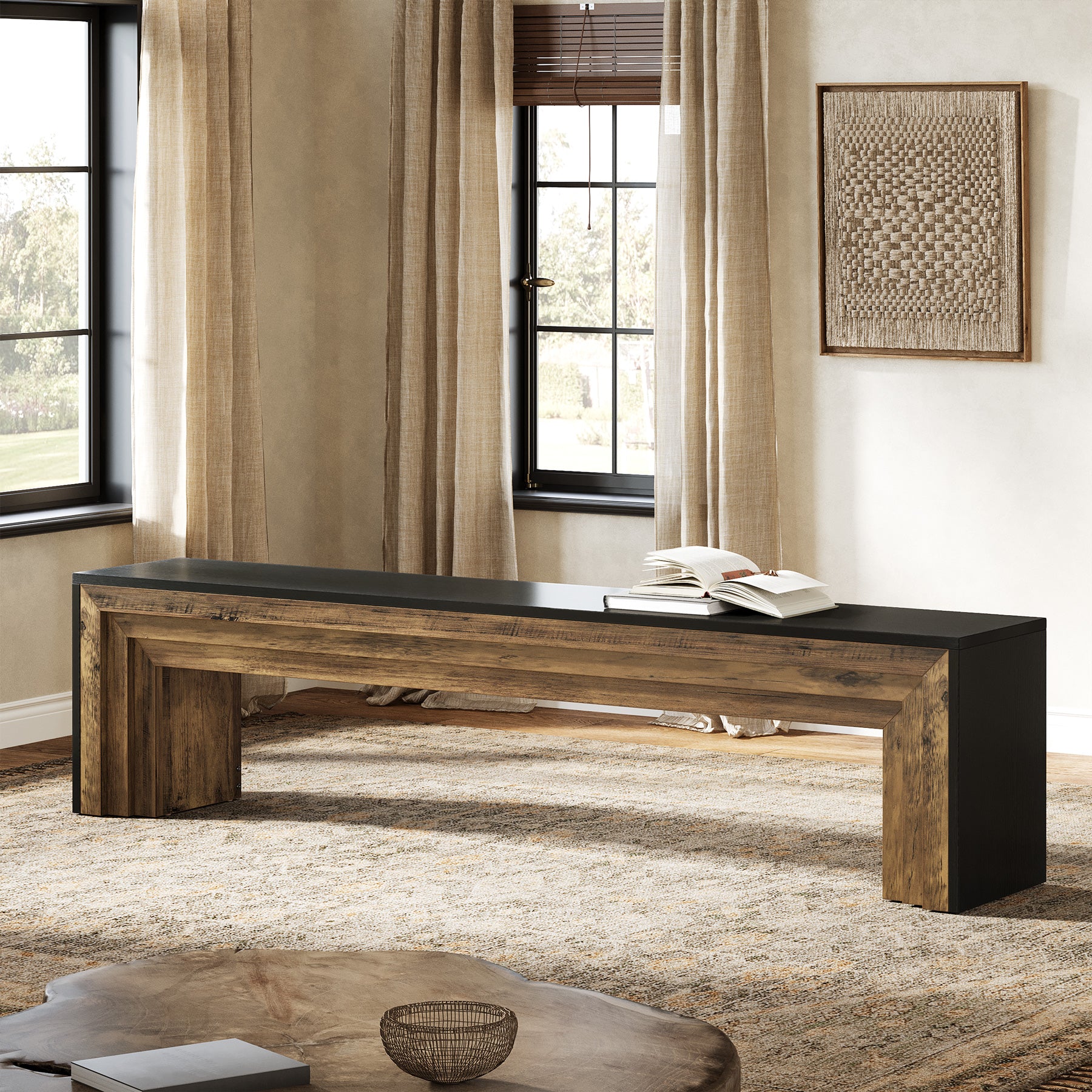 Panca Country in Legno, 180 cm, per Corridoio e Soggiorno
