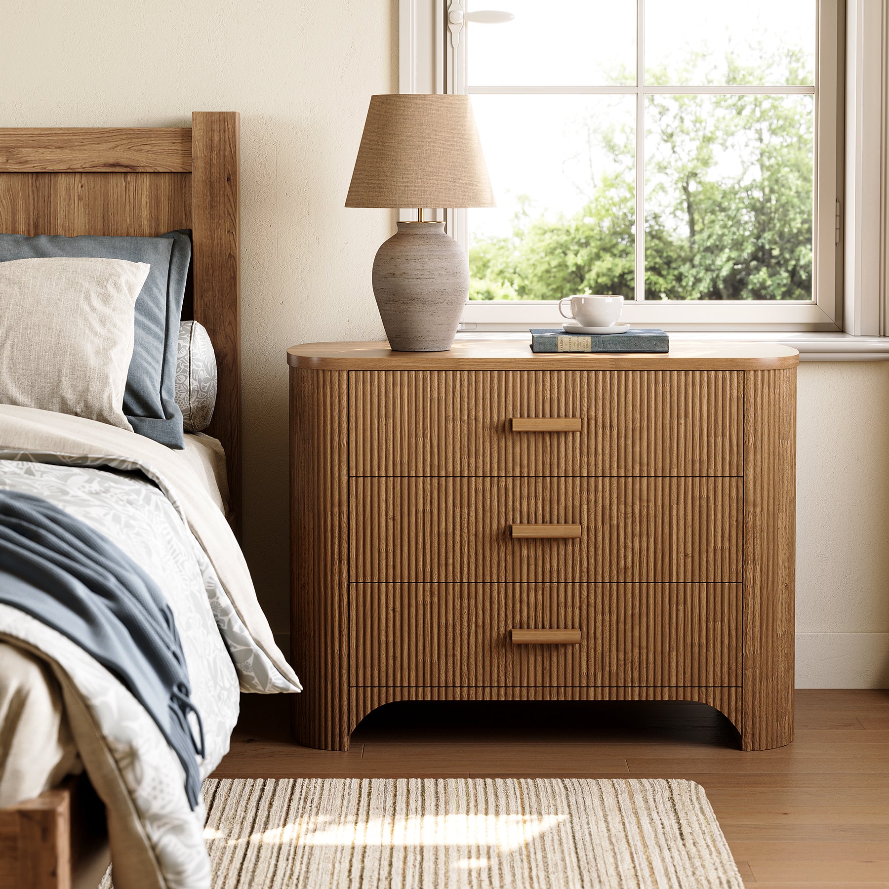 Tribesigns Comodino largo 80 cm, moderno e di grandi dimensioni con 3 cassetti per la camera da letto