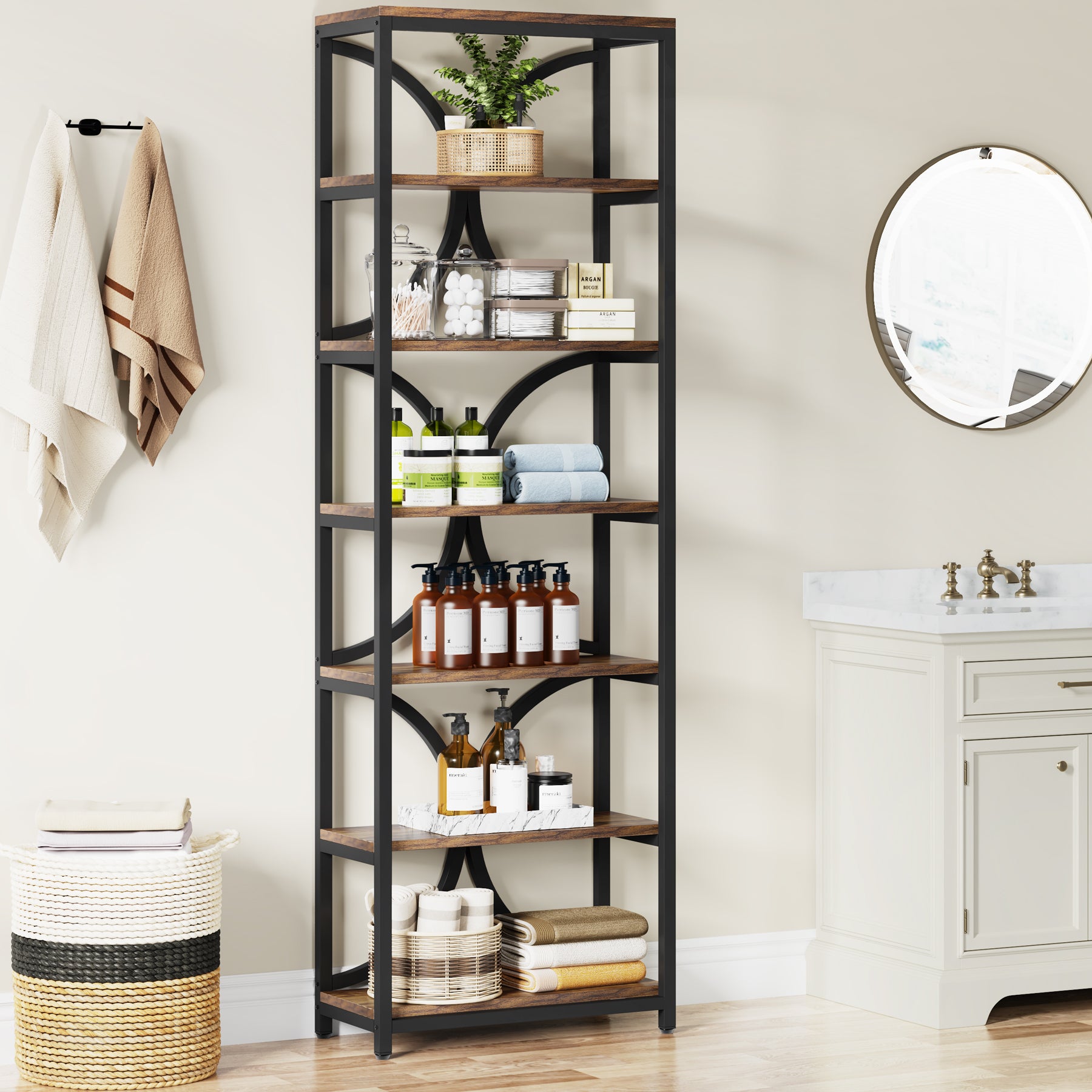 Tribesigns 200 cm Libreria, scaffale indipendente a 6 ripiani con ripiani aperti