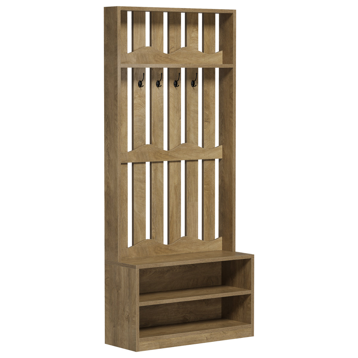 Albero della Sala Country con Panca e 4 Ganci Appendiabiti, H 182 cm