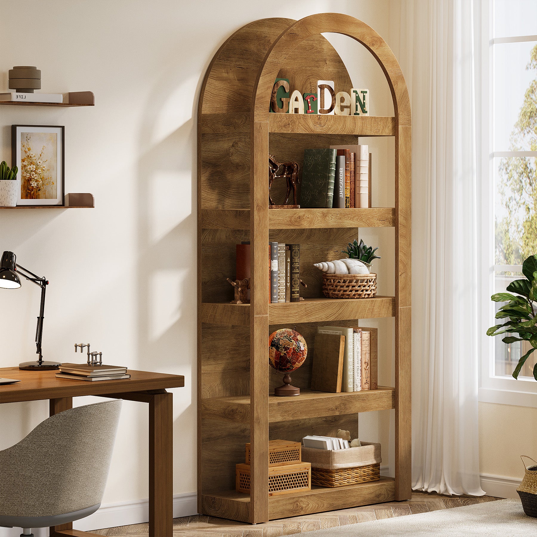 Tribesigns Libreria da 180 cm, scaffali sottili a cupola a 5 livelli per soggiorno