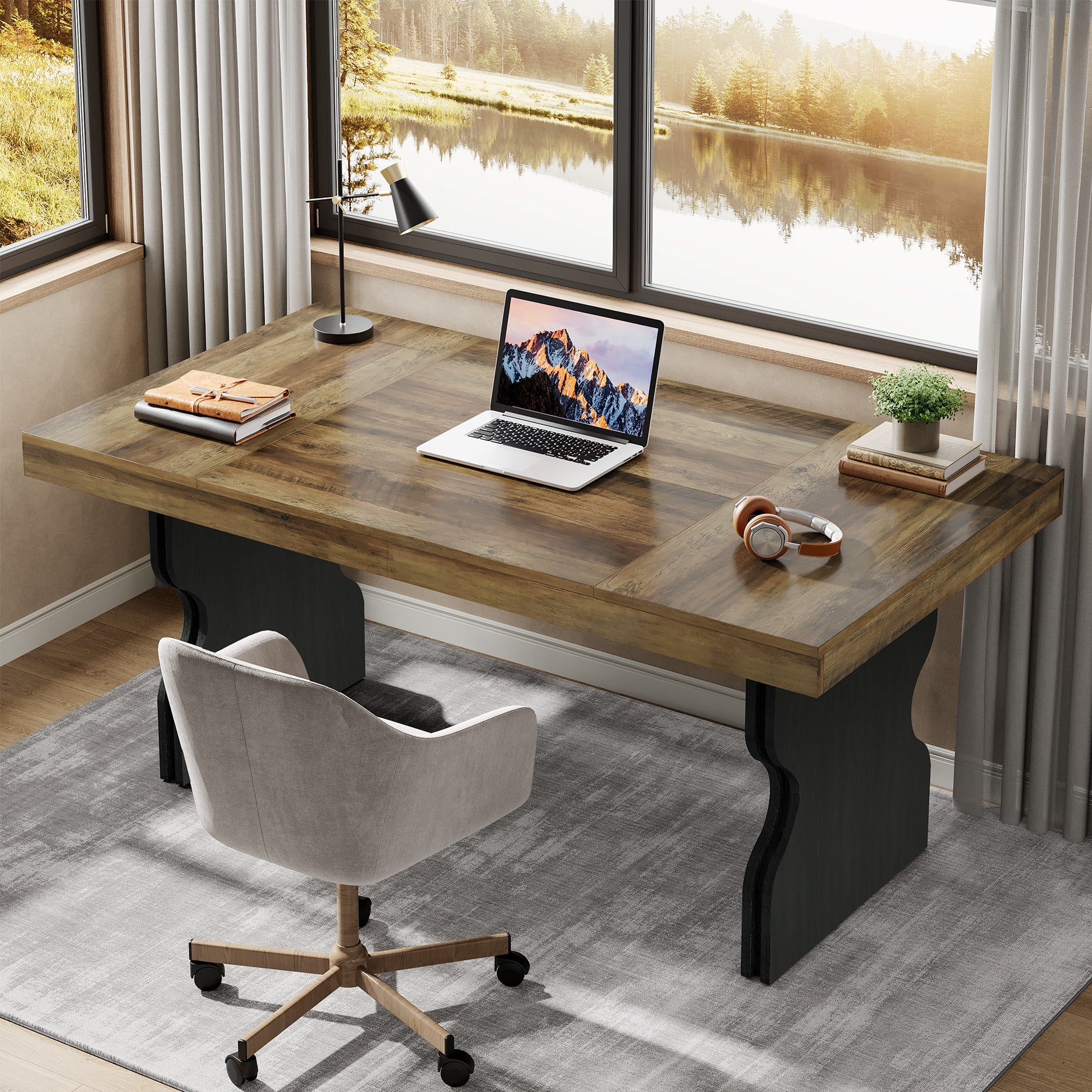 Tribesigns Scrivania Executive da 160 cm, tavolo da ufficio con gambe a clessidra