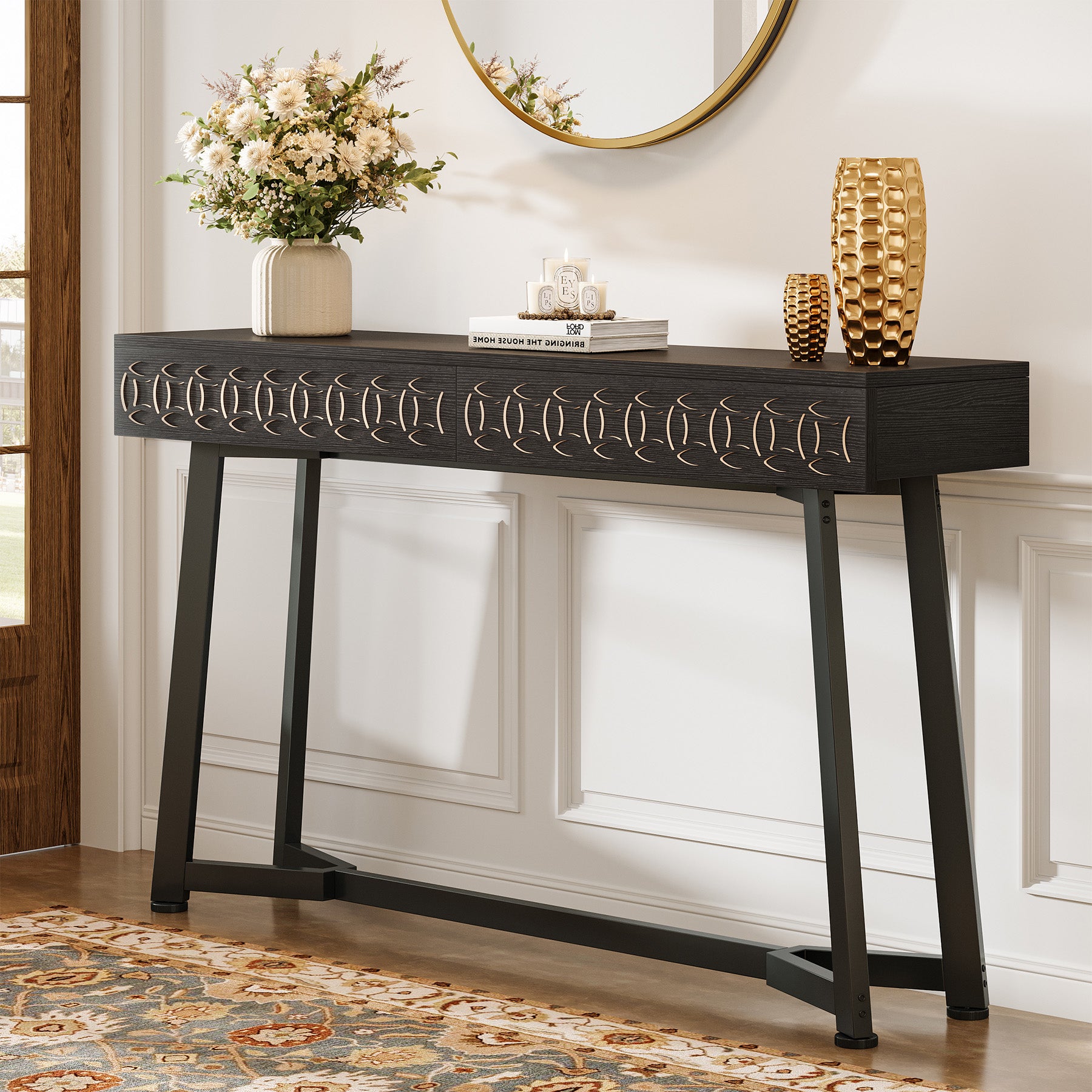 Tribesigns 140 cm Tavolo consolle, tavolo da ingresso con 2 cassetti