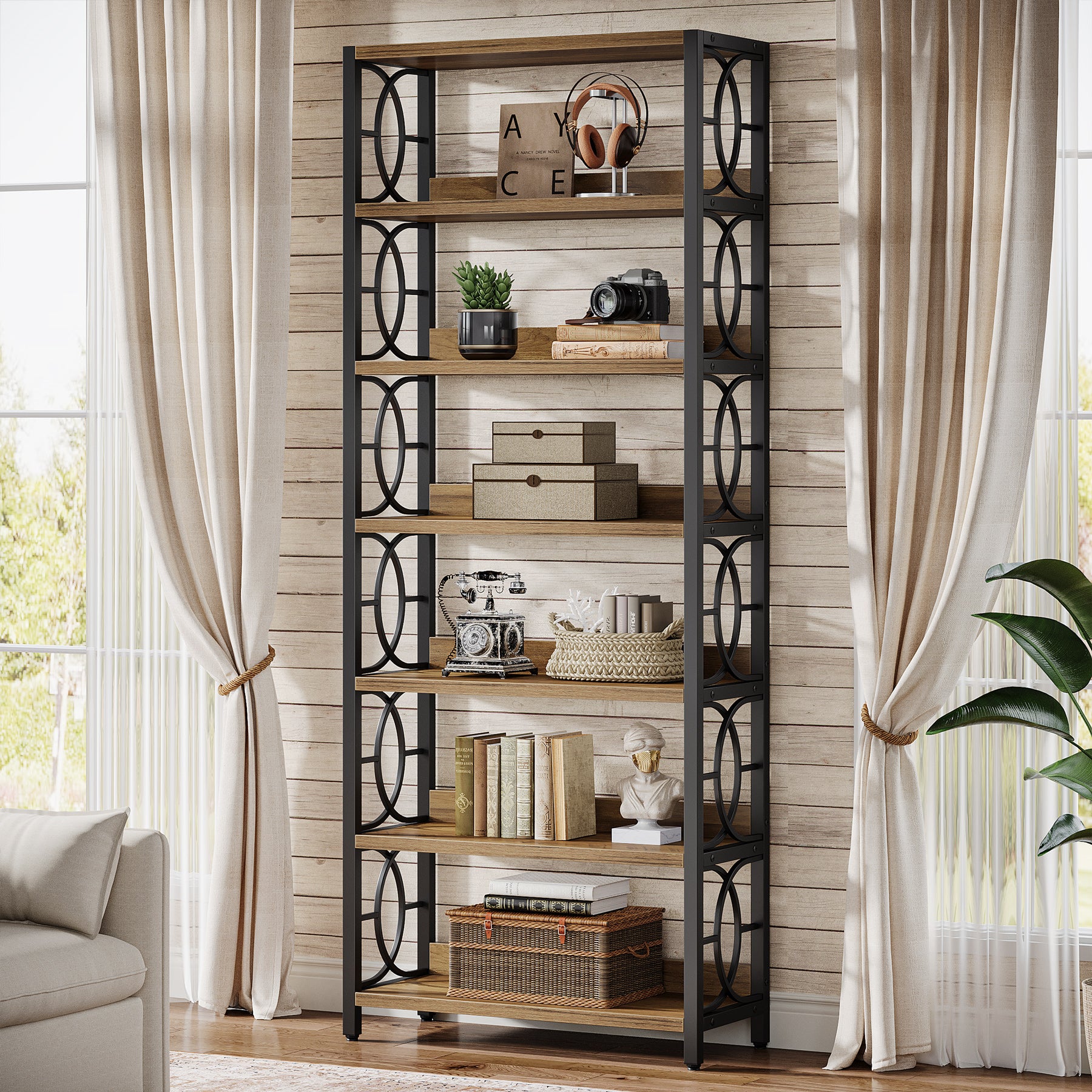 Tribesigns 180 cm Libreria, Espositore con ripiano portaoggetti a 6 ripiani