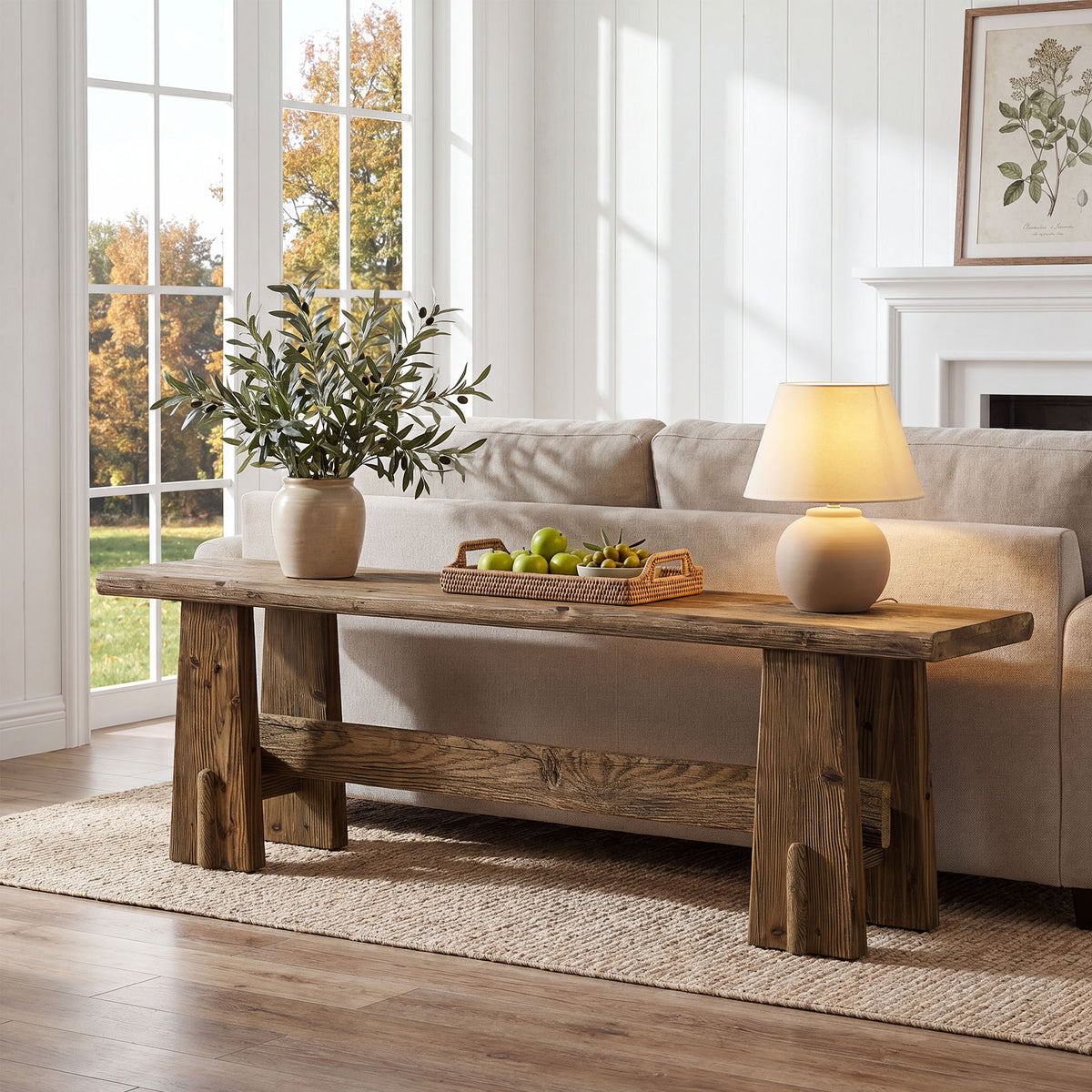 Panca Rustica in Legno Massello, 150 cm, per Ingresso