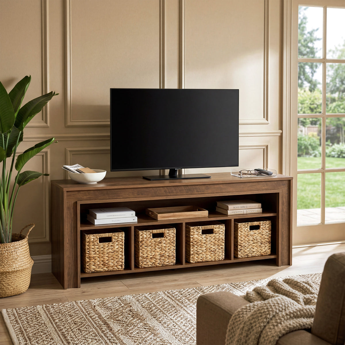 Mobile TV Country con Ceste e Ripiani Aperti, 160 cm, per TV fino a 70"