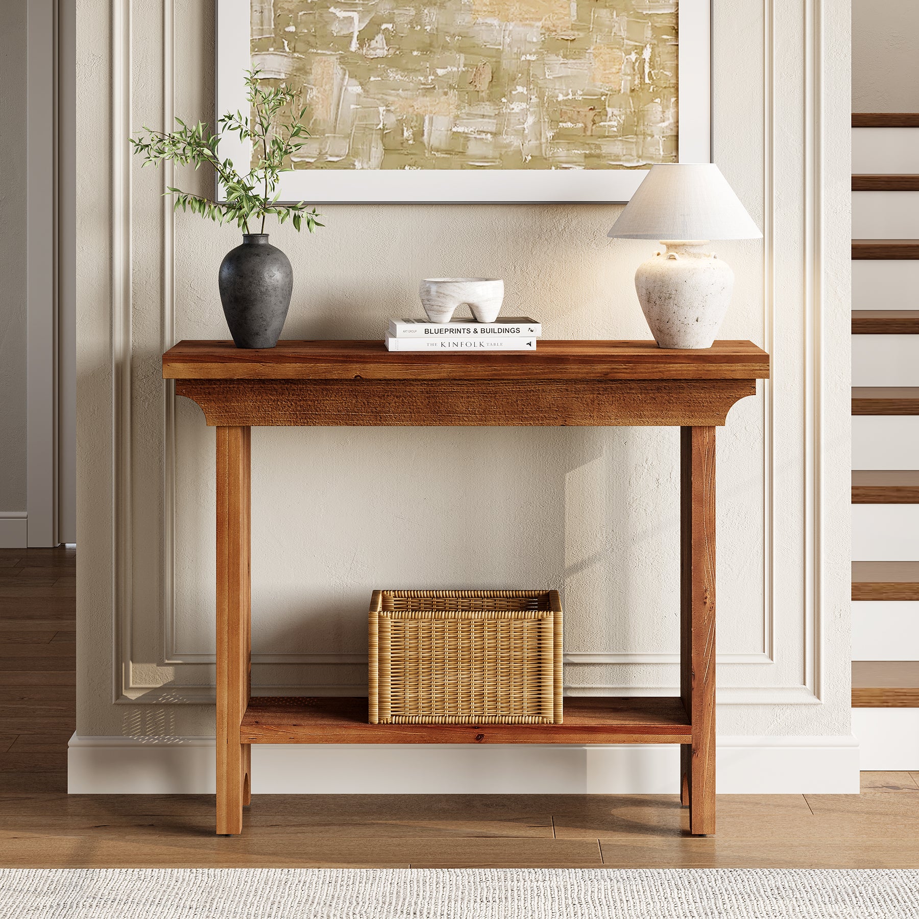 Tribesigns Tavolo consolle, Tavolino da divano da 100 cm in legno massello per soggiorno