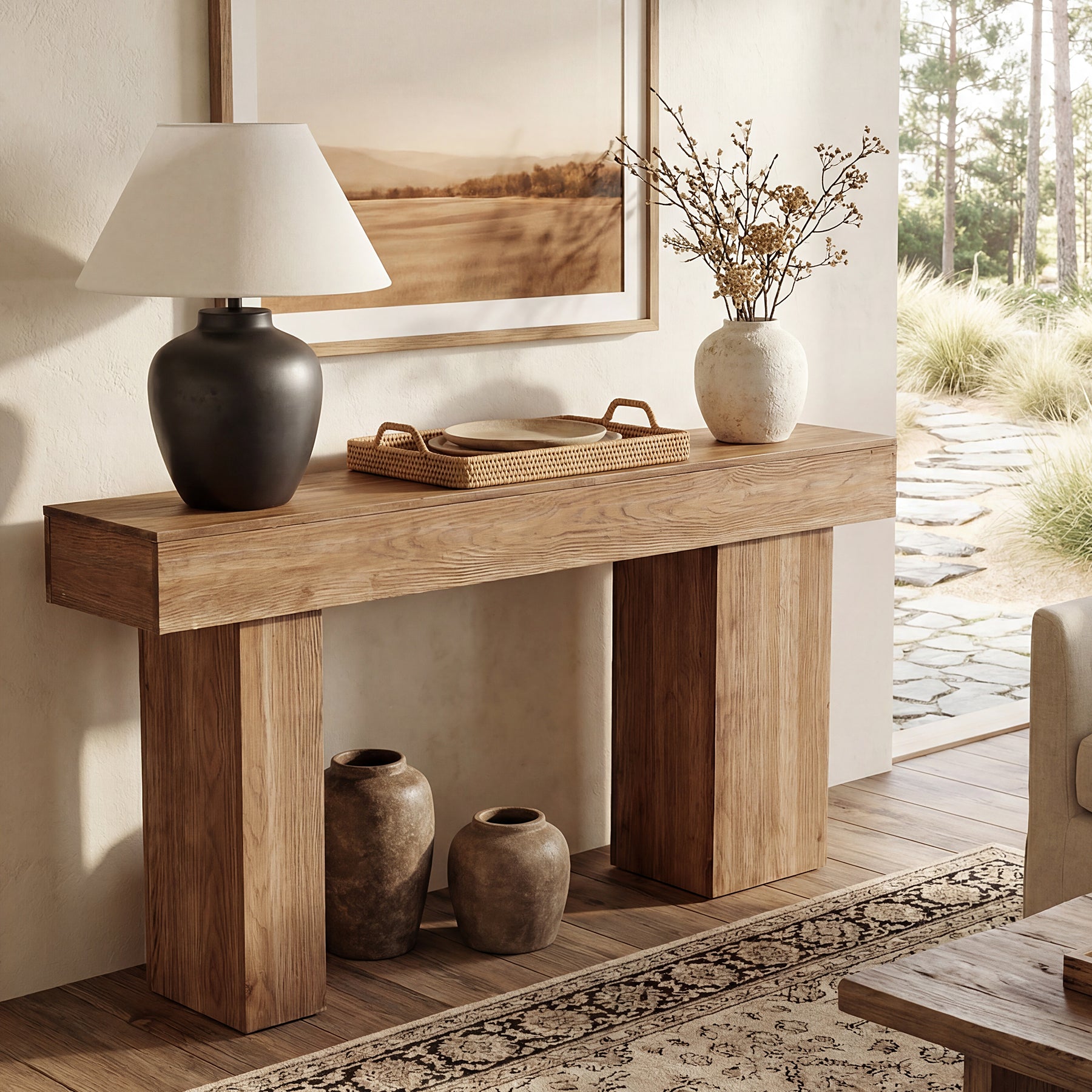 Tribeisgns Tavolo consolle da 160 cm, tavolino da divano in stile country in legno massello