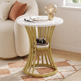 Tribesigns Tavolino Laterale Rotondo Effetto Marmo a 2 Ripiani, Ø 51 cm, per Soggiorno 3