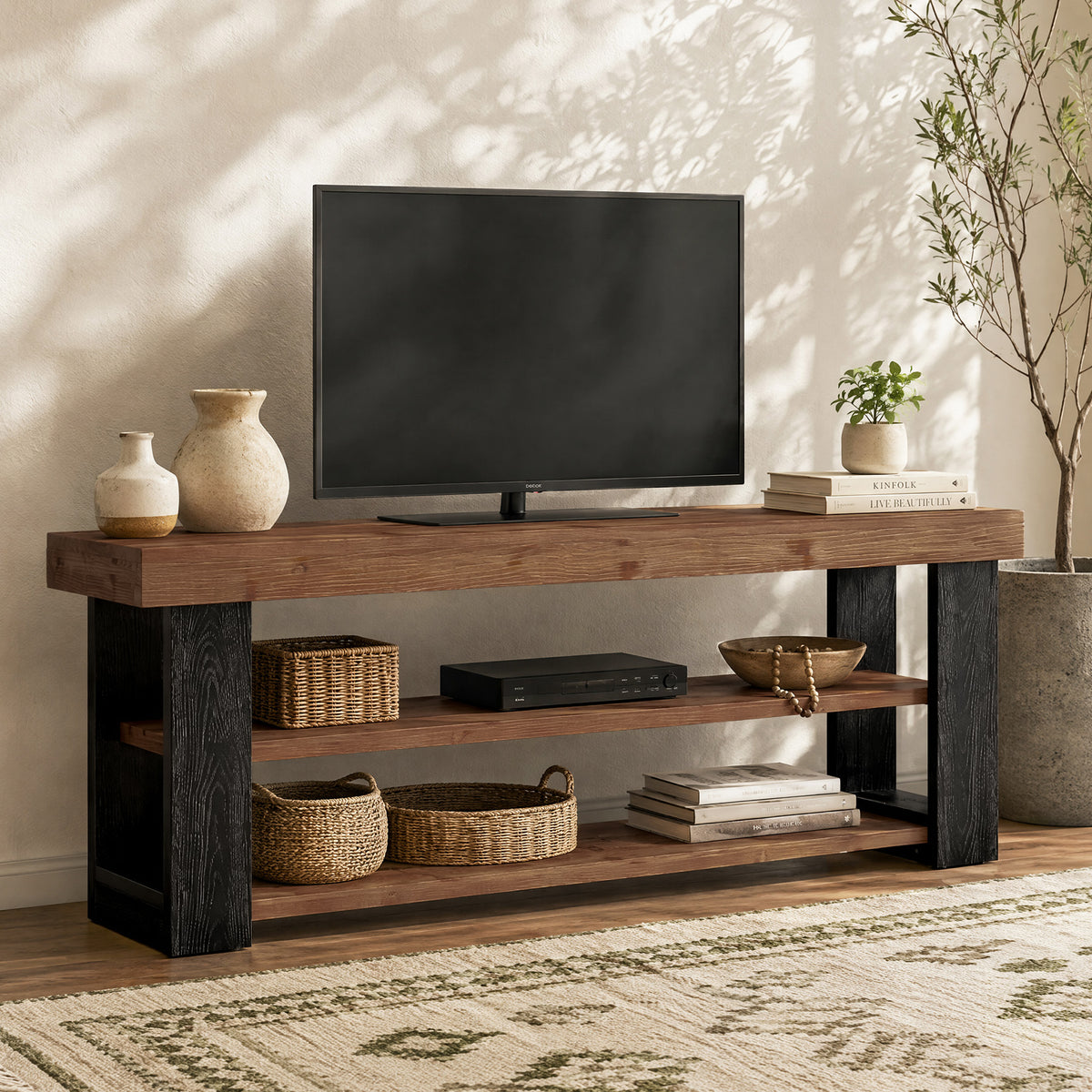 Mobile TV Country in Legno Massello, 160 cm, per TV fino a 70"