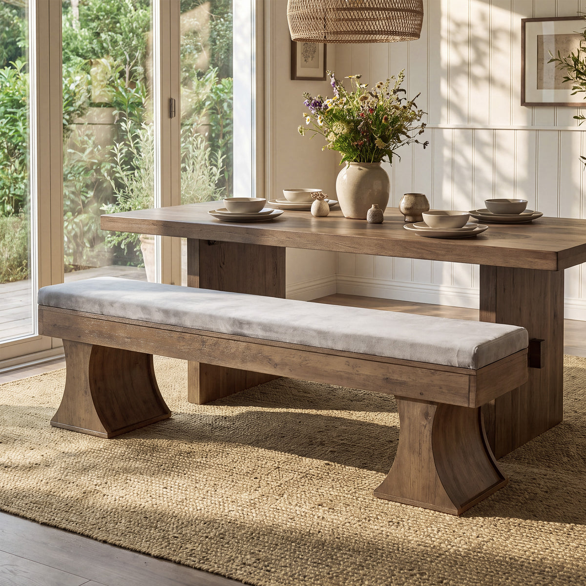 Panca Country con Cuscino, 161 cm, per Ingresso e Cucina