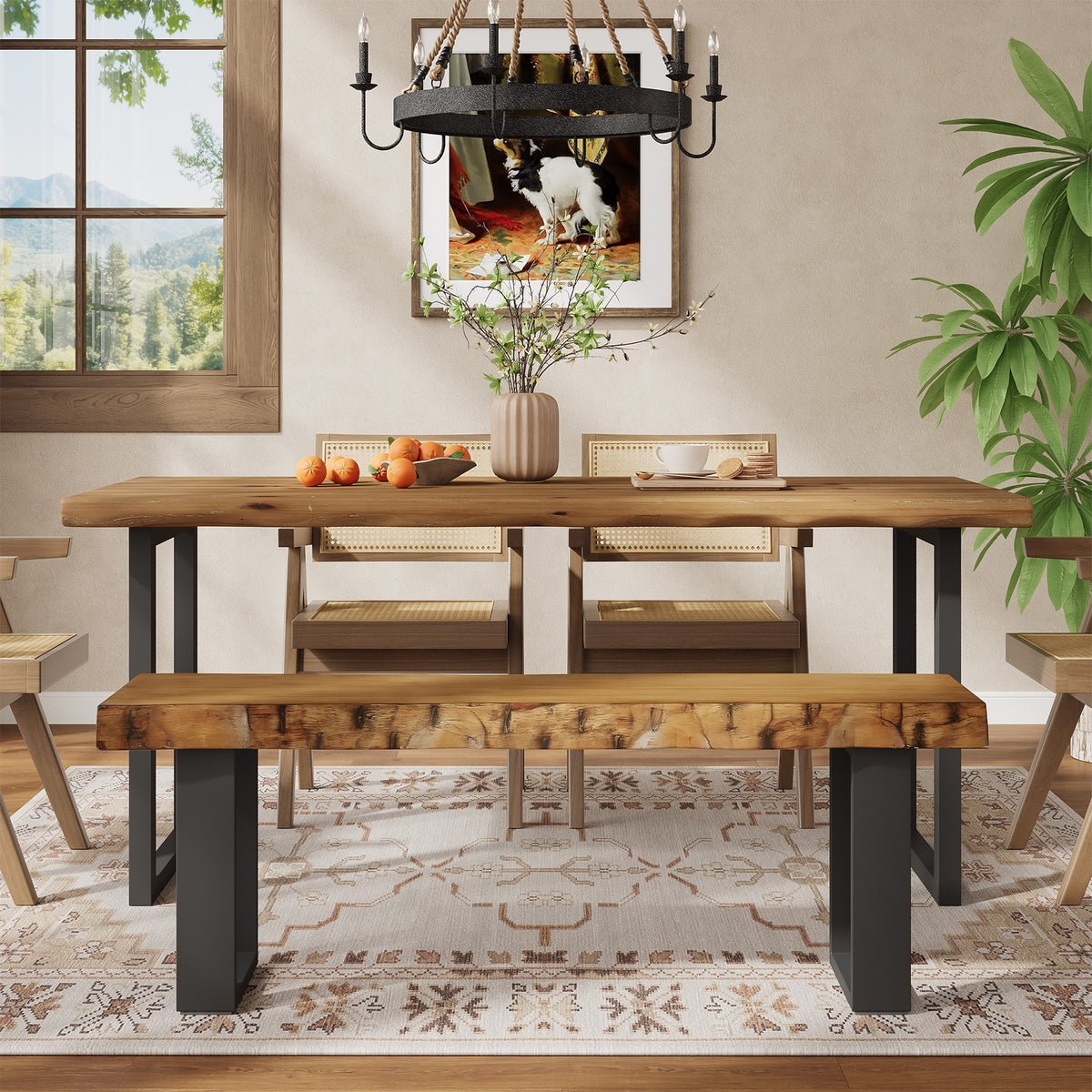 Panca Portascarpe Industriale Stretta con Seduta in Legno Massello, 120 cm, per Ingresso e Camera da Letto