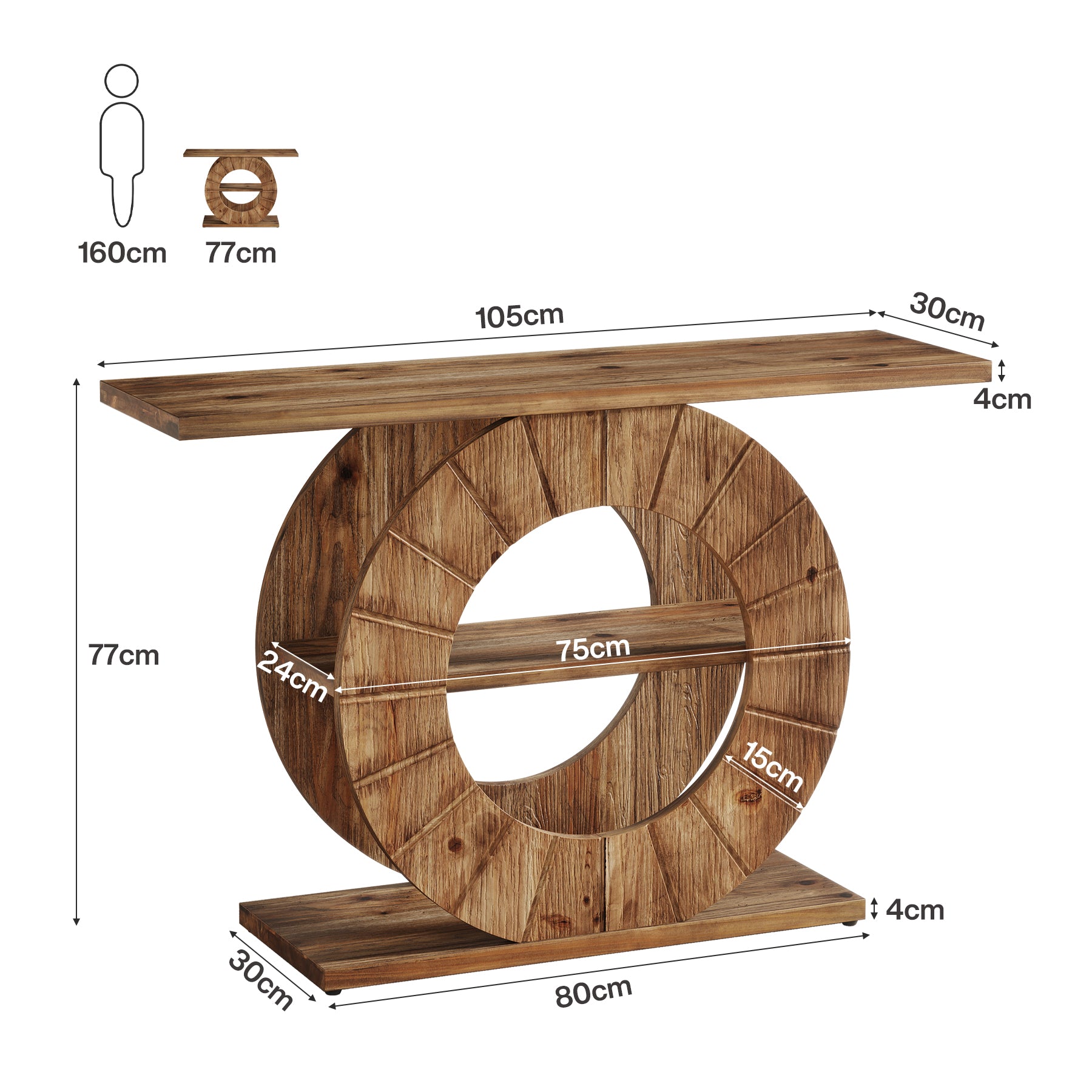 Tribesigns Consolle in legno massello da 105 cm, tavolino a 3 ripiani con base circolare intagliata
