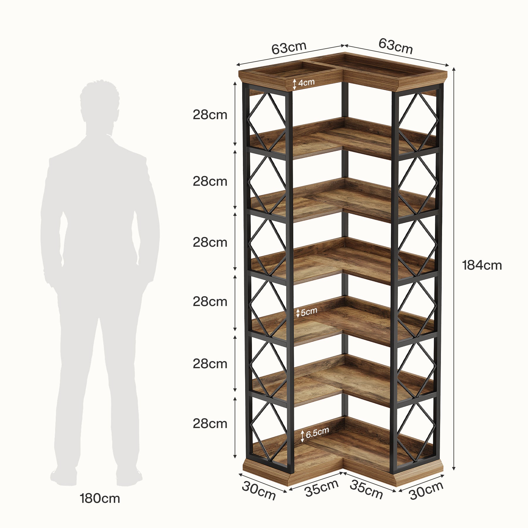 Tribesigns Libreria angolare alta 184 cm, grande libreria moderna con pannello posteriore