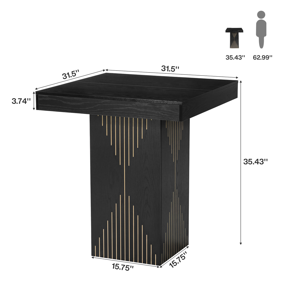 Tavolo Alto da Bar Quadrato con Base a Colonna, 80 x 80 cm, per Cucina e Soggiorno