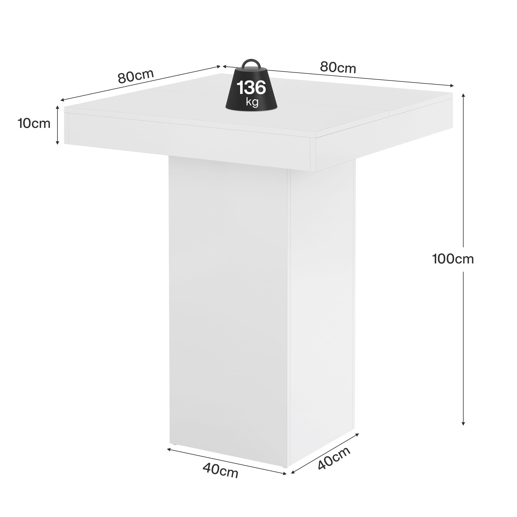 Tribesigns Tavolo da bar da 80 cm, moderno tavolo da cocktail quadrato da cucina