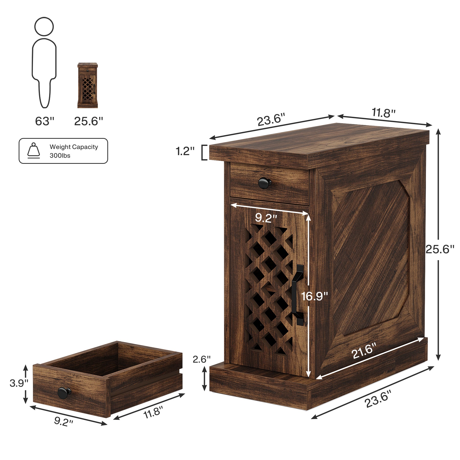 Tribesigns Tavolino da 60 cm, comodino stretto con cassetto