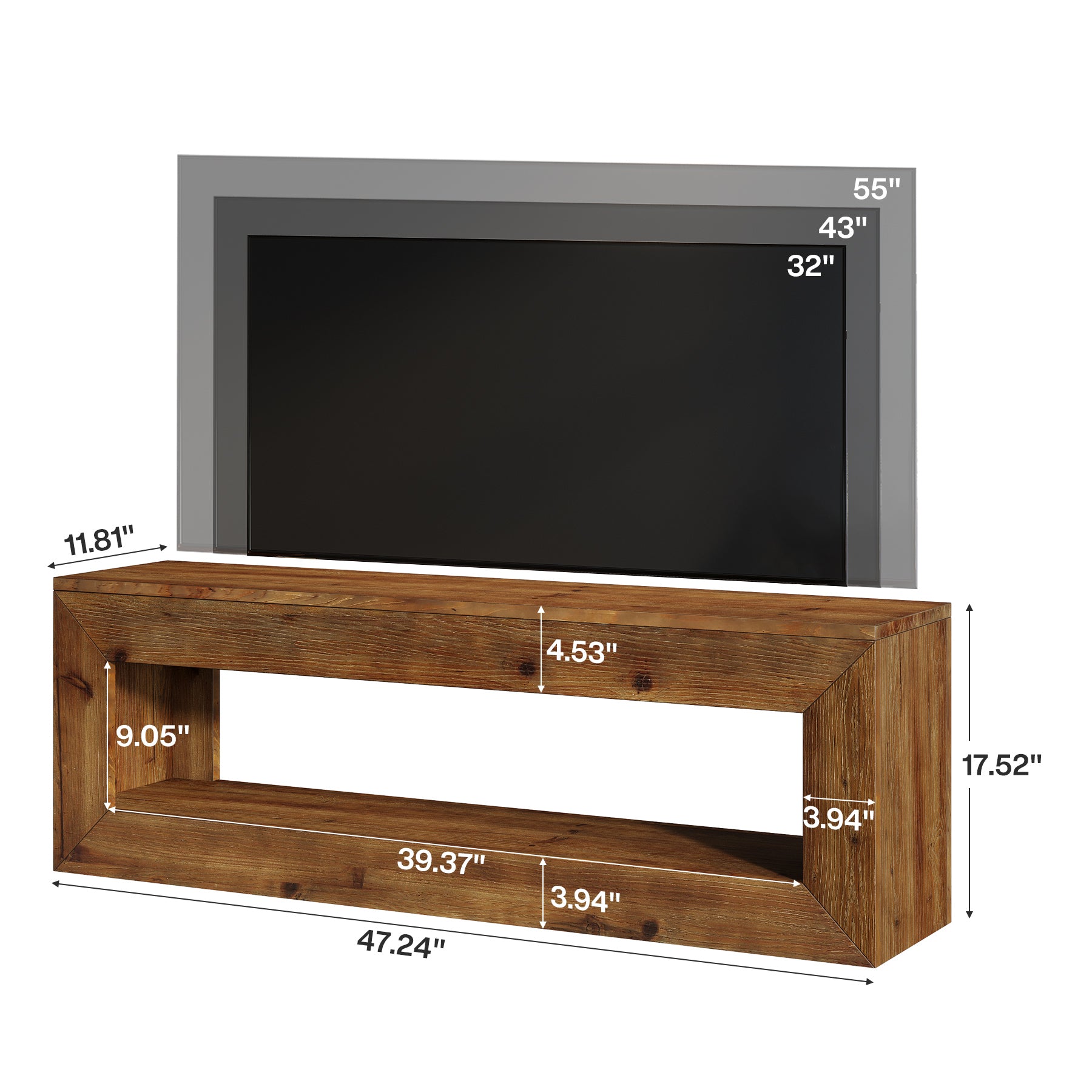 Tribesigns Mobile TV da 120 cm in legno massello con contenitore, mobile basso rustico per apparecchiature multimediali
