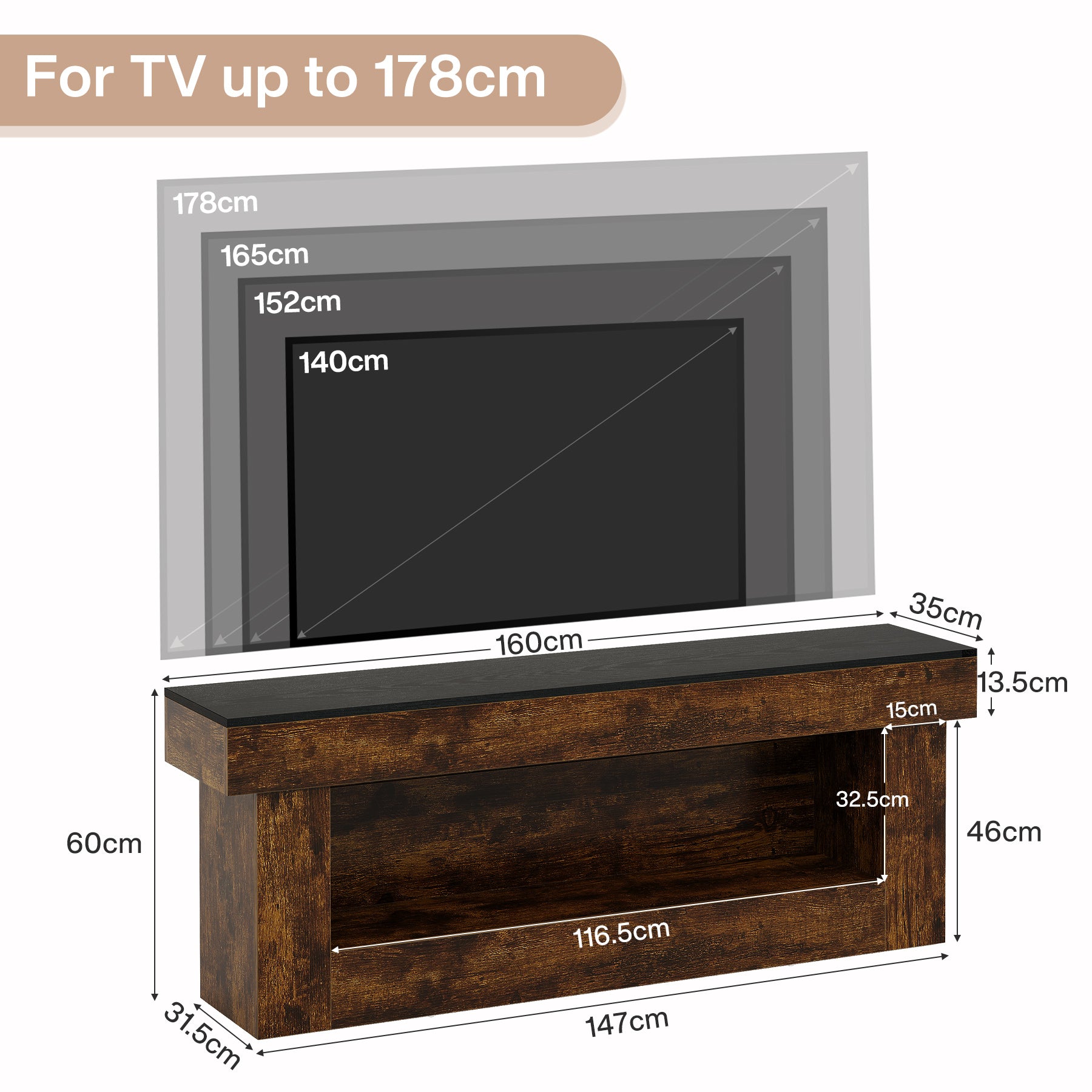 Tribesigns TV basso da 160 cm con vano contenitore, mobile TV moderno per televisori da 60-70 pollici