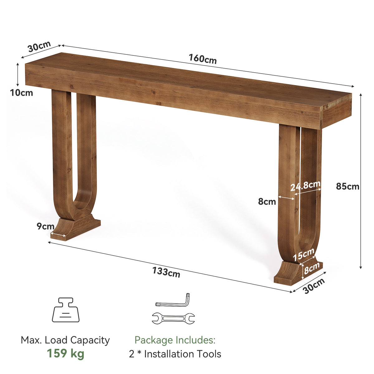 Consolle Country in Legno Massello con Gambe dal Design Particolare, 160 cm, per Ingresso