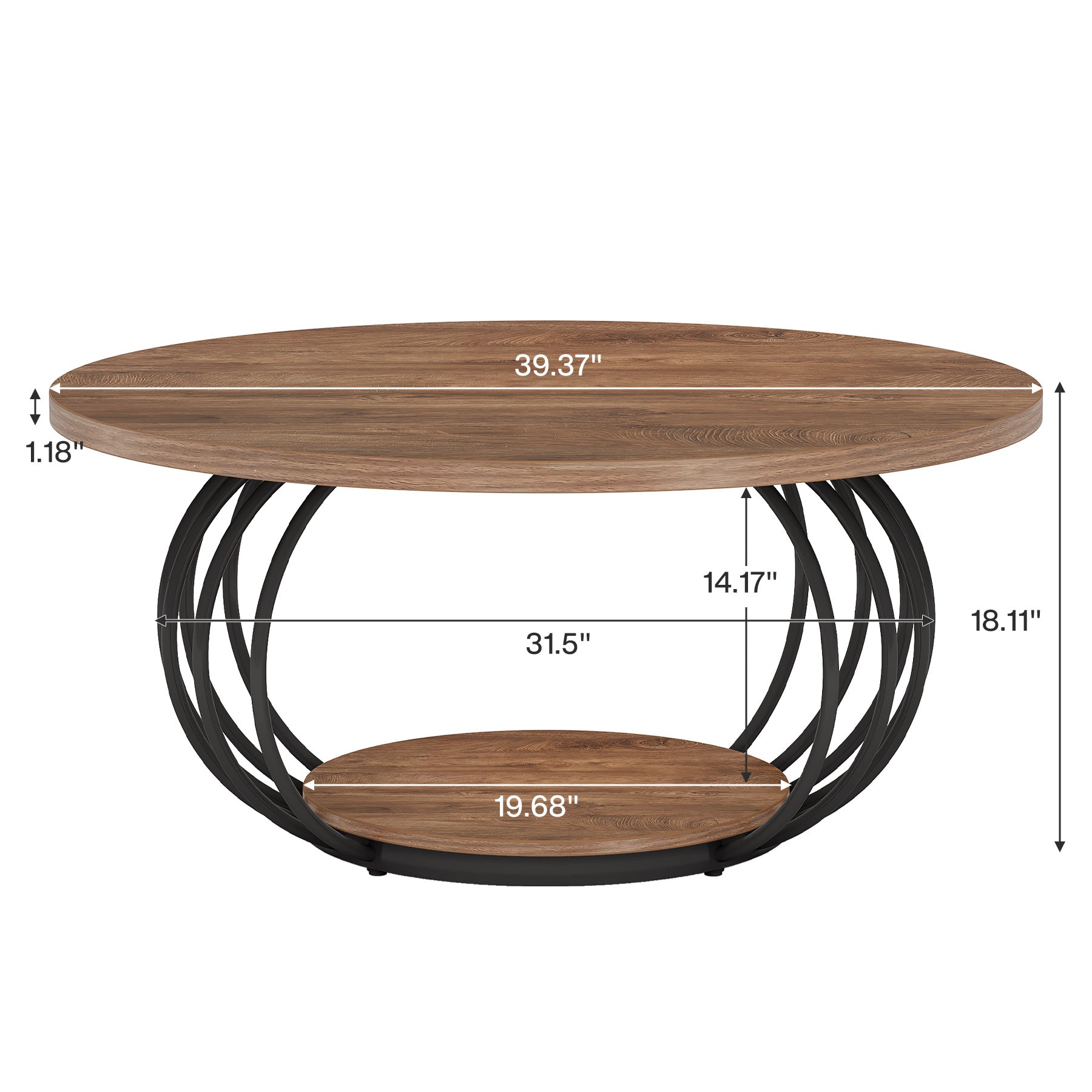 Tribesigns Tavolino da caffè da 100 cm, tavolino da cocktail centrale a 2 livelli