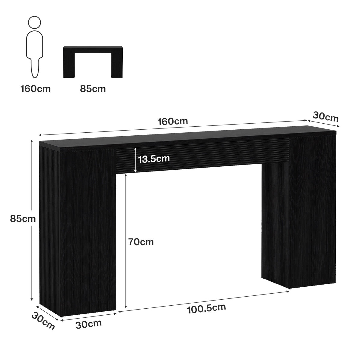 Consolle Stretta in MDF con Frontale Scanalato, 160 cm, per Ingresso