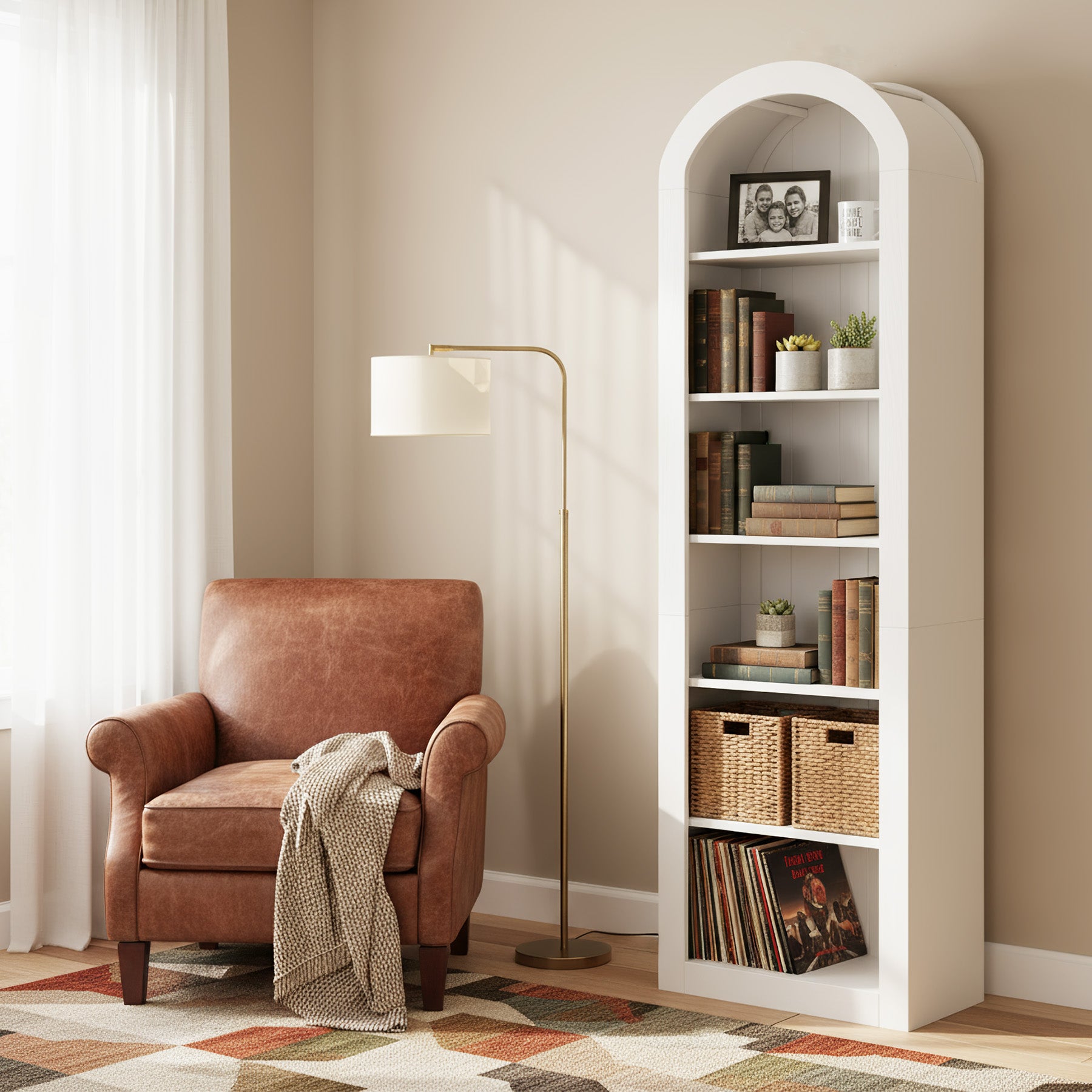 Tribesigns Libreria ad arco alta 190 cm, espositore autoportante con ripiano stretto a 6 livelli
