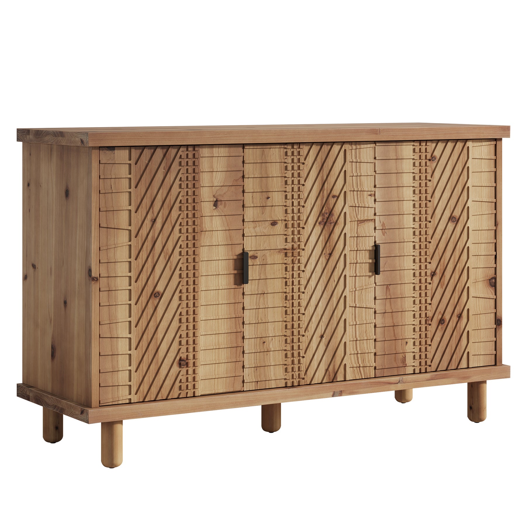 Tribesigns Credenza in legno massello con vano contenitore, Mobile in stile rustico con 3 ante e 2 ripiani regolabili