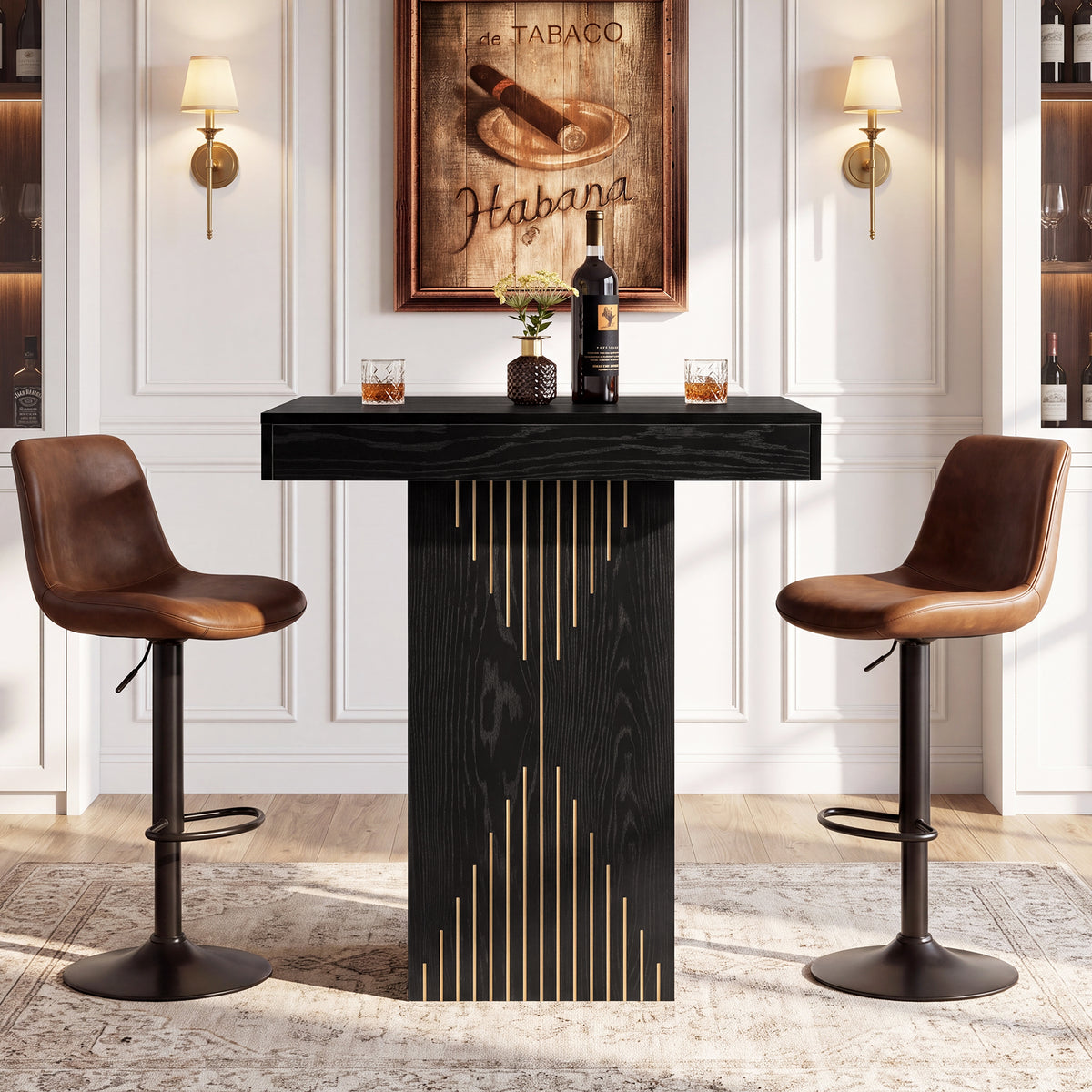 Tavolo Alto da Bar Quadrato con Base a Colonna, 80 x 80 cm, per Cucina e Soggiorno