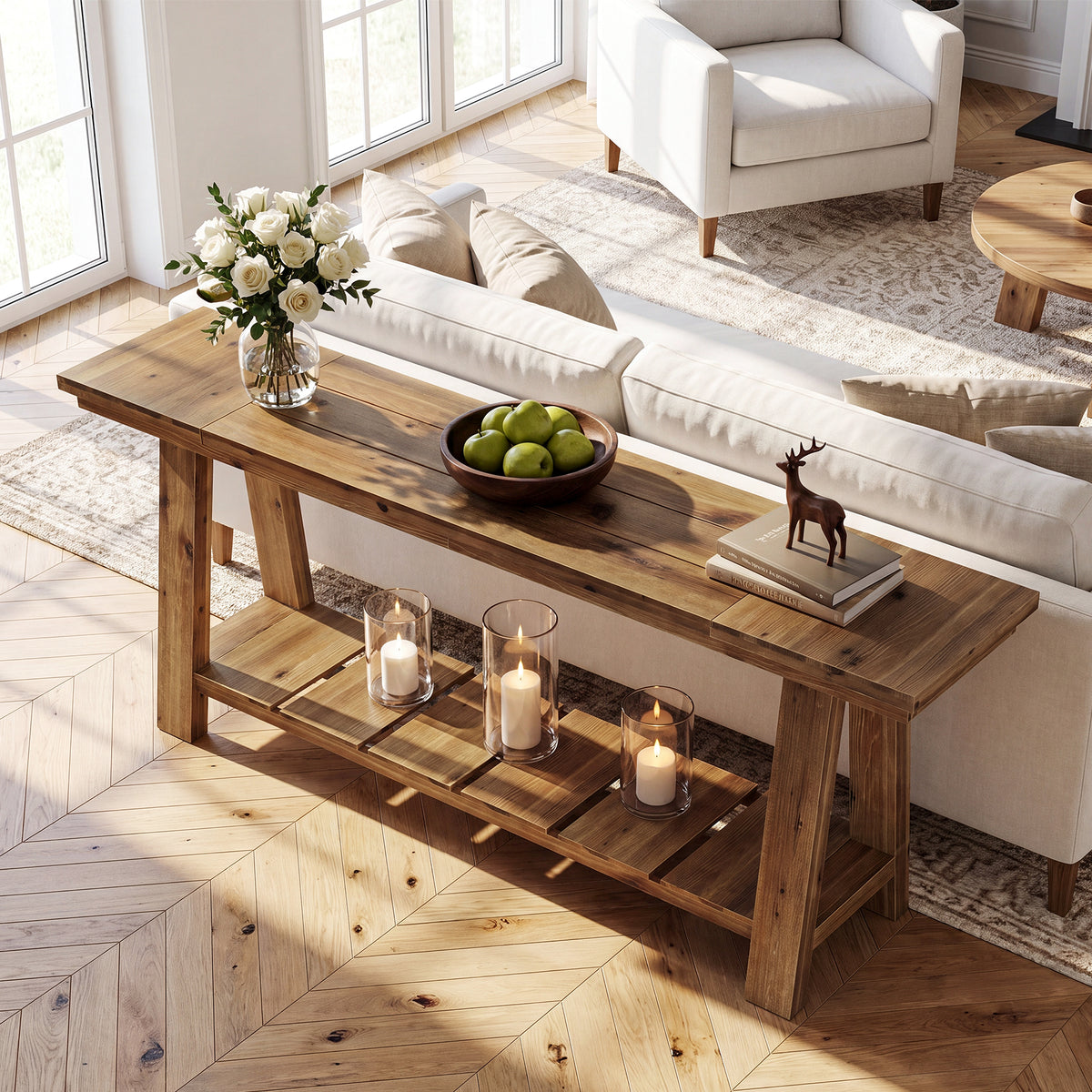 Tribesigns Consolle Stretta in Legno Massello con Base a Cavalletto, 200 cm, per Ingresso