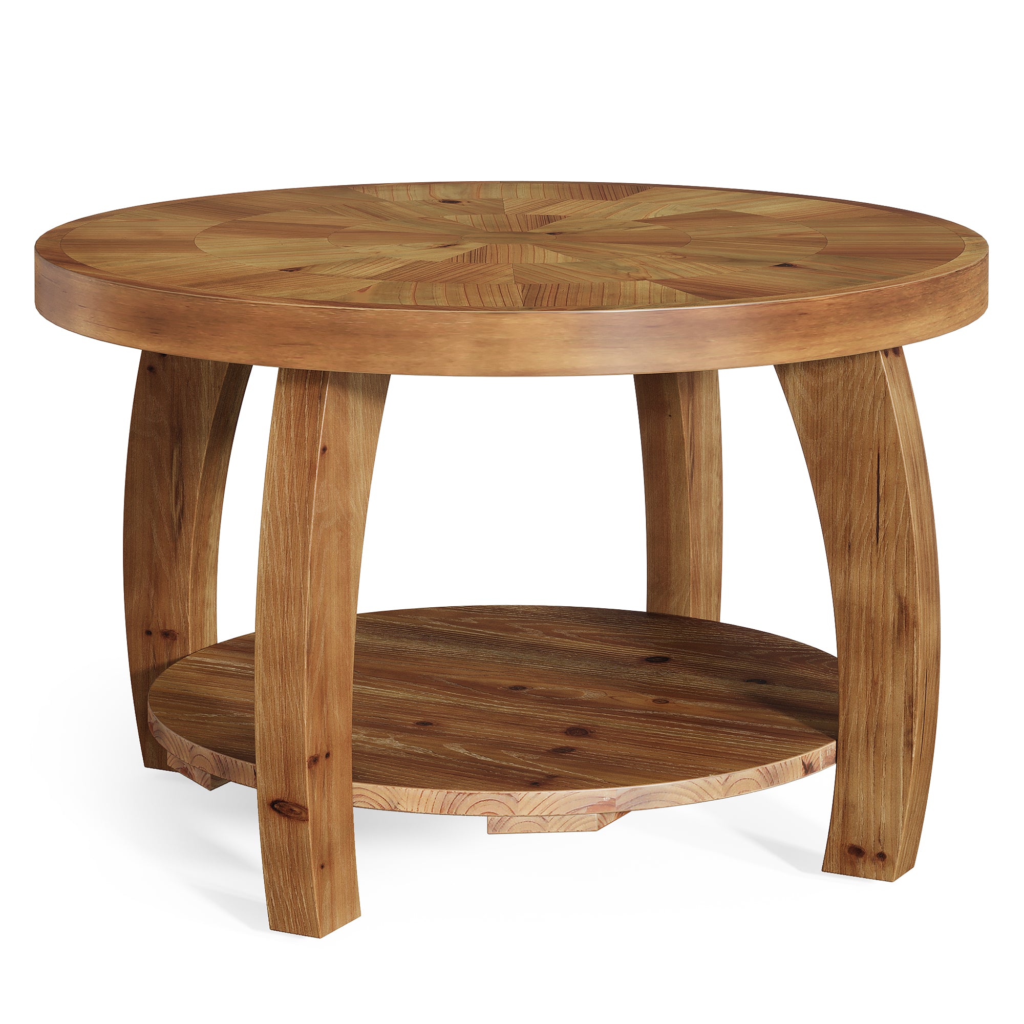 Tribesigns Tavolino da caffè rotondo in legno massello da 80 cm, tavolino a due livelli