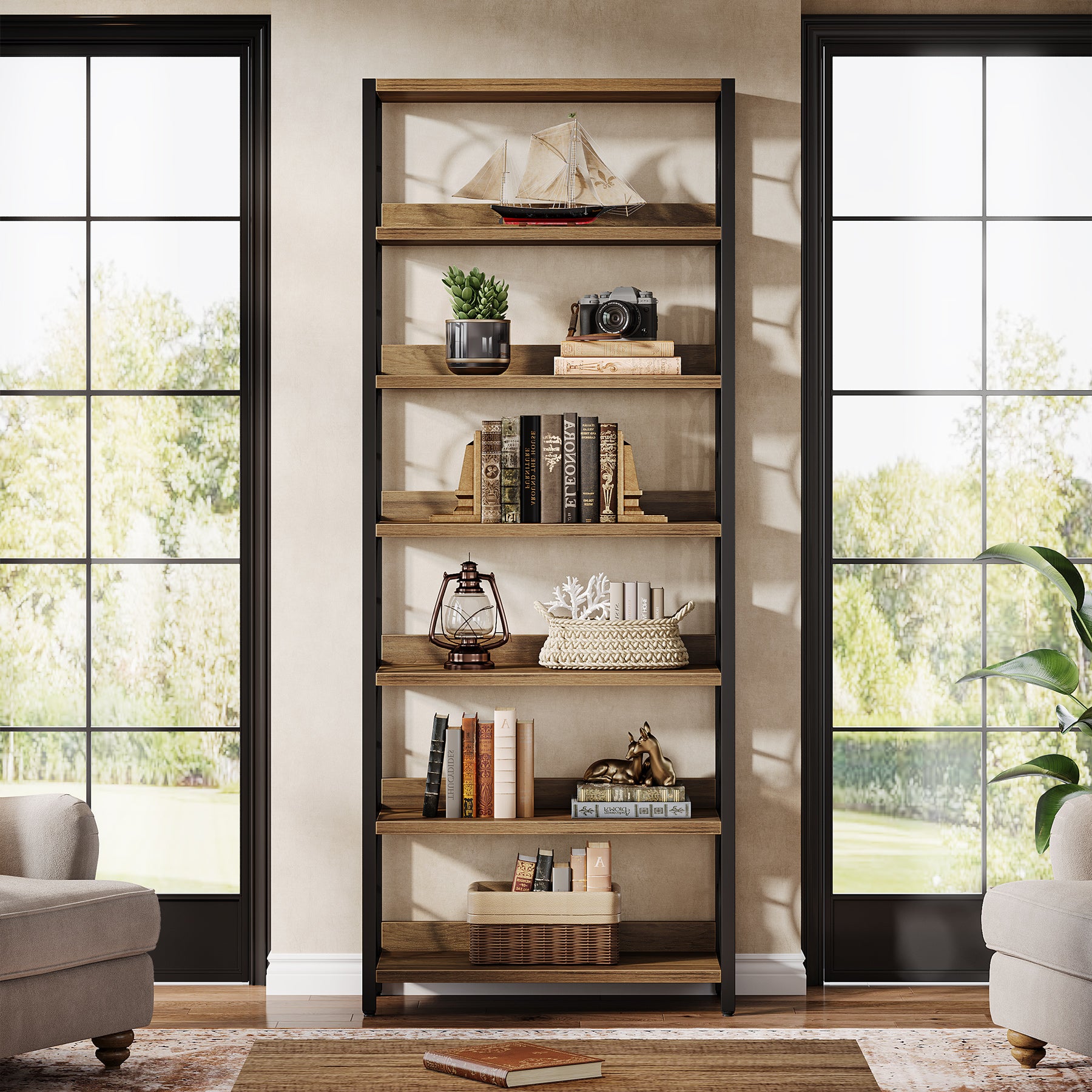 Tribesigns 180 cm Libreria, Espositore con ripiano portaoggetti a 6 ripiani
