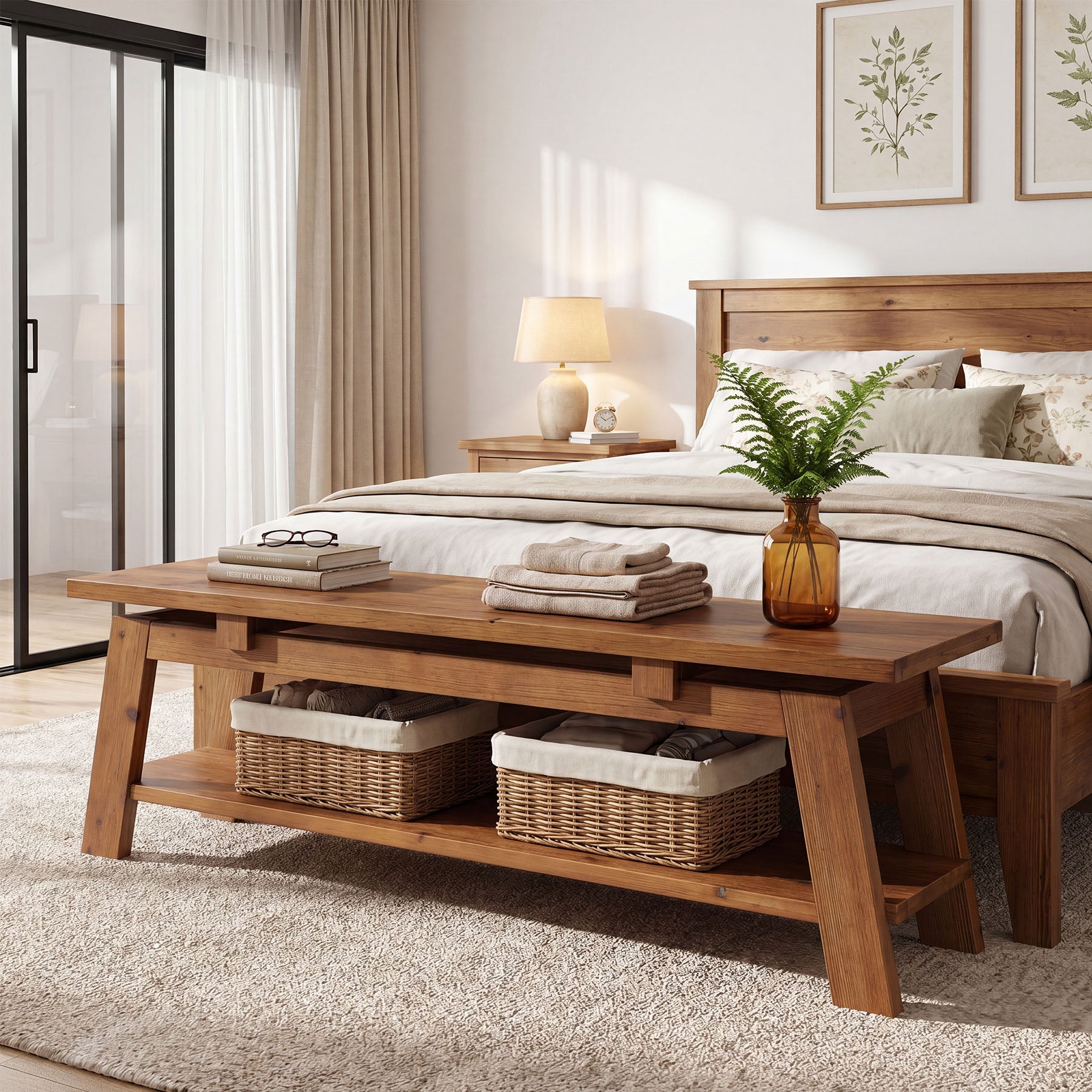 Tribesigns Panca in legno massello da 140 cm con ripiano porta scarpe, ideale per l'ingresso
