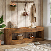 Tribesigns Panca d'ingresso in legno massello da 120 cm con ripiano contenitore, stile rustico 3