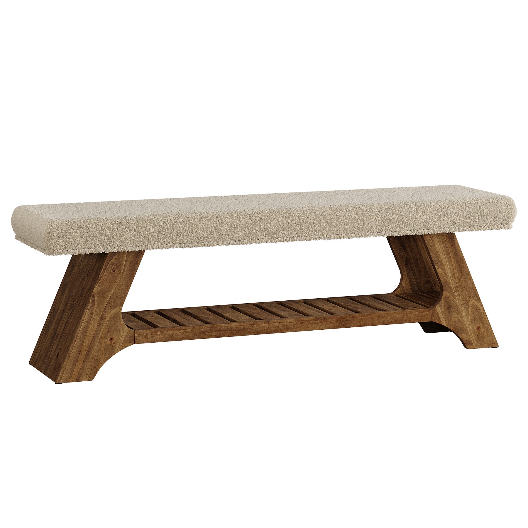 Panca Portascarpe Imbottita in Legno Massello con Cuscino, 140 cm, per Ingresso