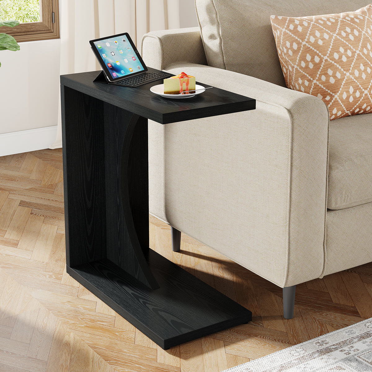 Tribesigns Tavolino a C, 60 cm Comodino Rustico Tavolo da Salotto