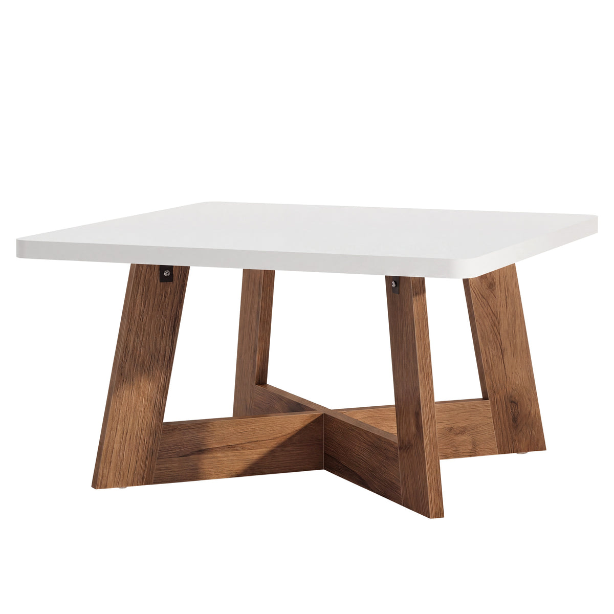 Tavolino da Salotto Quadrato Moderno Bianco con Base a Croce, 80 x 80 cm, per Soggiorno
