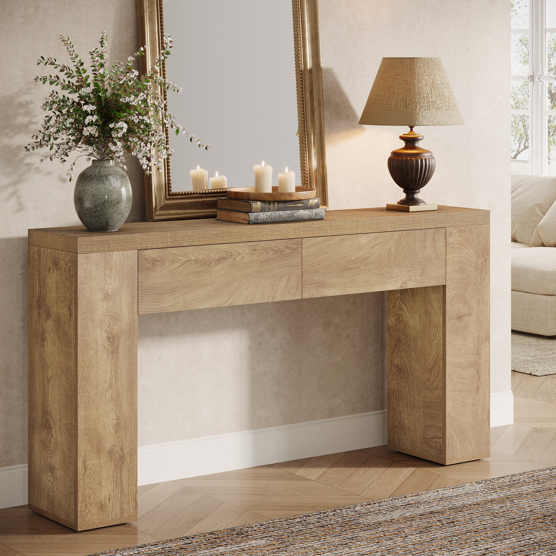 Tribesigns Tavolo consolle da 160 cm, tavolino da corridoio sottile con 2 cassetti