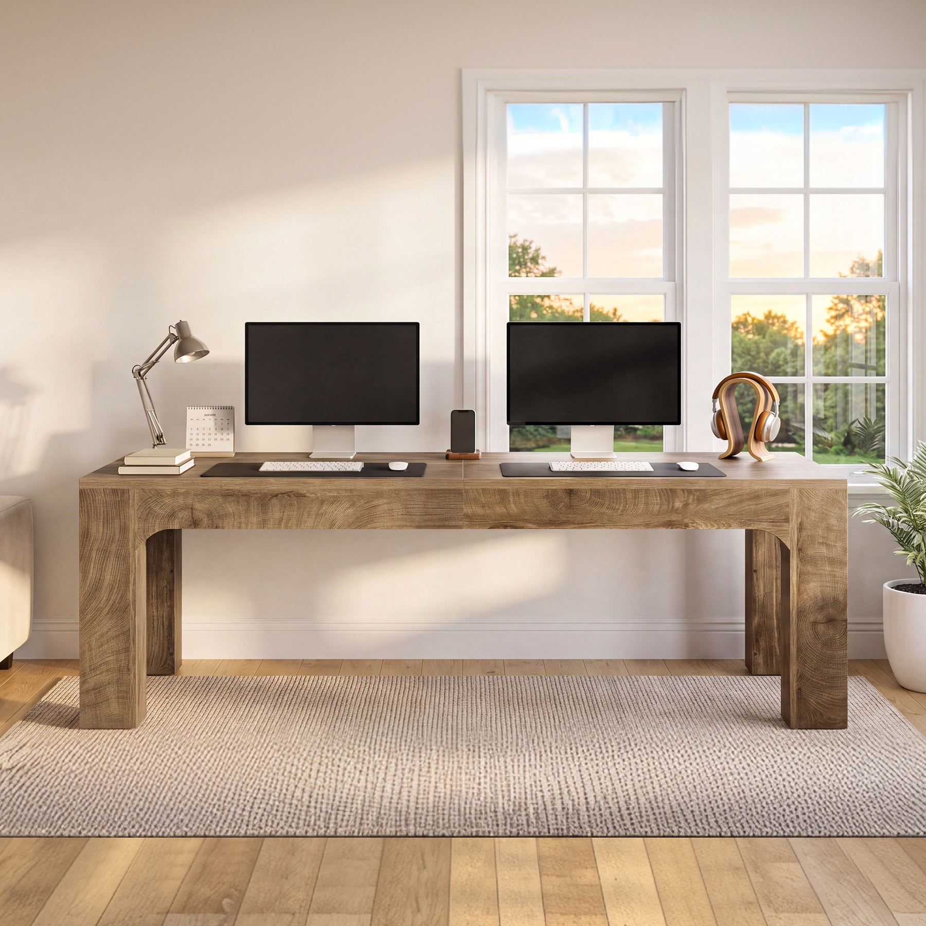 Scrivania Doppia in Legno, 180 cm, per 2 Persone, per Studio e Ufficio