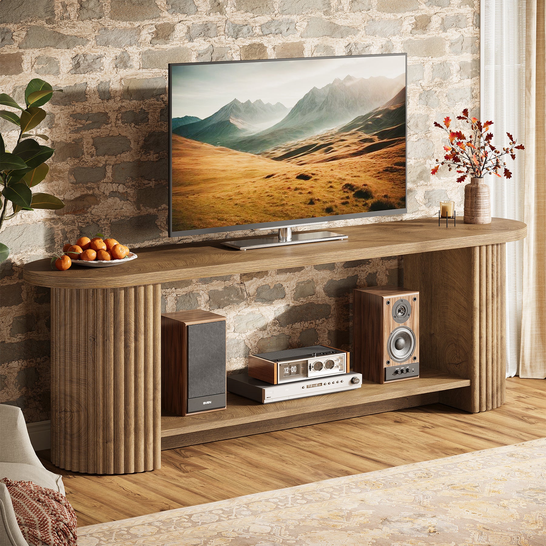Tribesigns Mobile TV da 160 cm con design a coste, mobile multimediale rustico per soggiorno