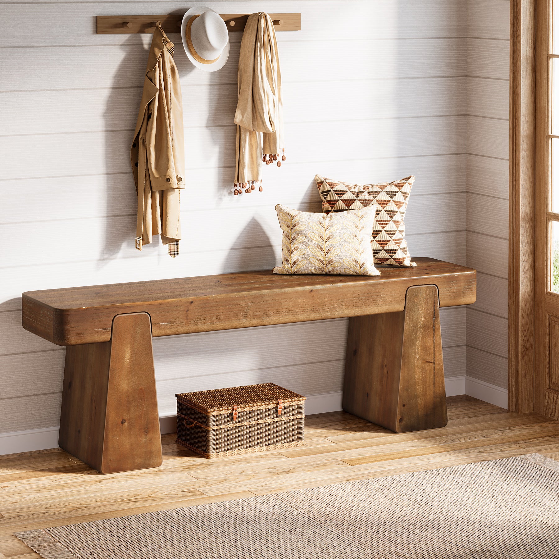 Tribesigns Panca in legno massello da 120 cm, stile country con gambe rinforzate