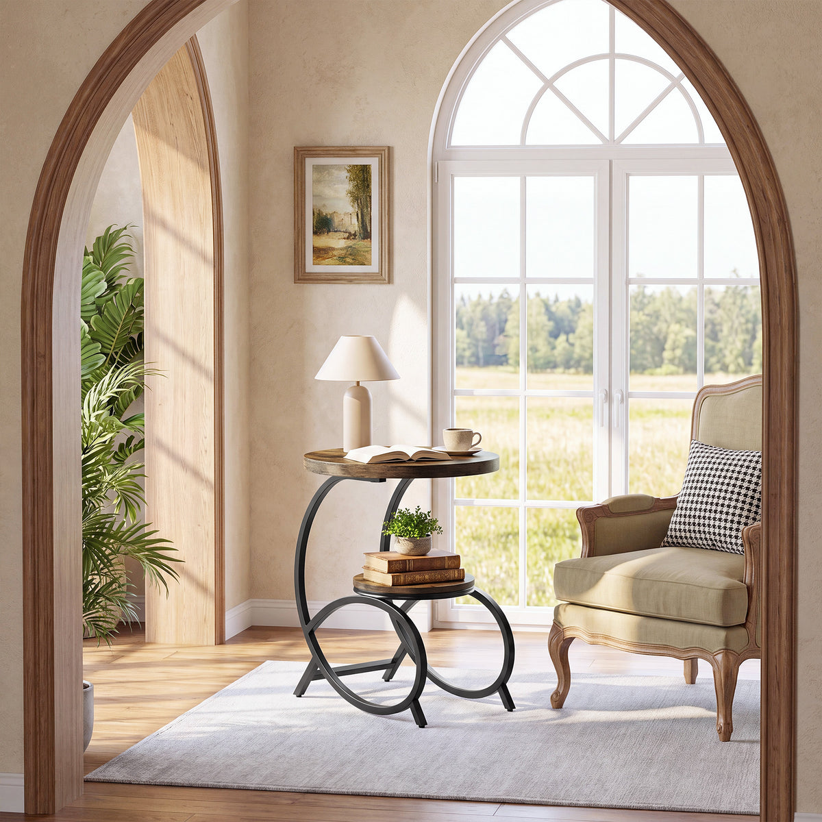 Consolle Country in Legno Massello con Gambe Curve e Ripiano, 105 cm, per Ingresso