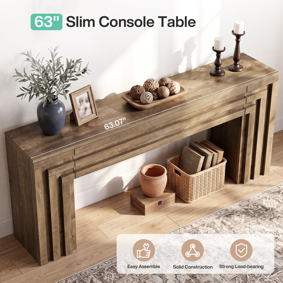 Consolle Stretta con Vano Chiuso a 2 Ripiani, 160 x 31 x 82 cm, per Ingresso