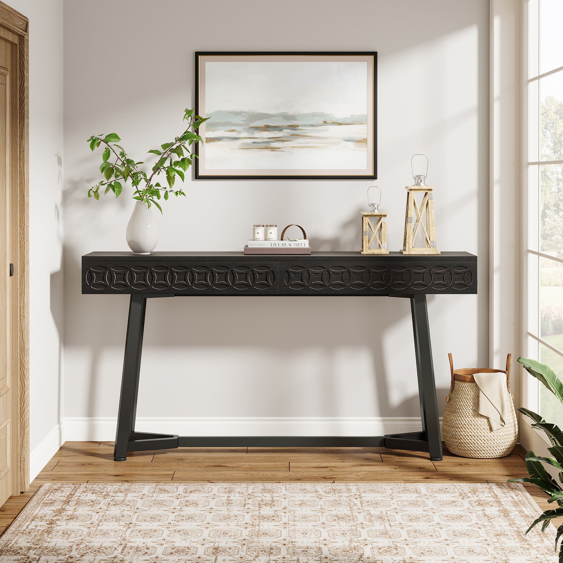 Tribesigns 140 cm Tavolo consolle, tavolo da ingresso con 2 cassetti