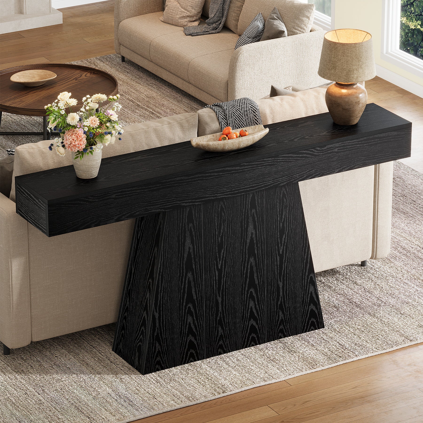 Tribesigns Tavolino da ingresso da 160 cm, consolle moderna con base trapezoidale