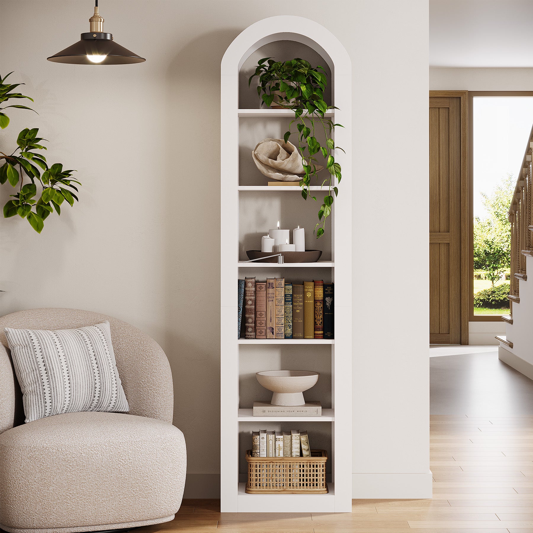Tribesigns Libreria ad arco alta 190 cm, espositore autoportante con ripiano stretto a 6 livelli