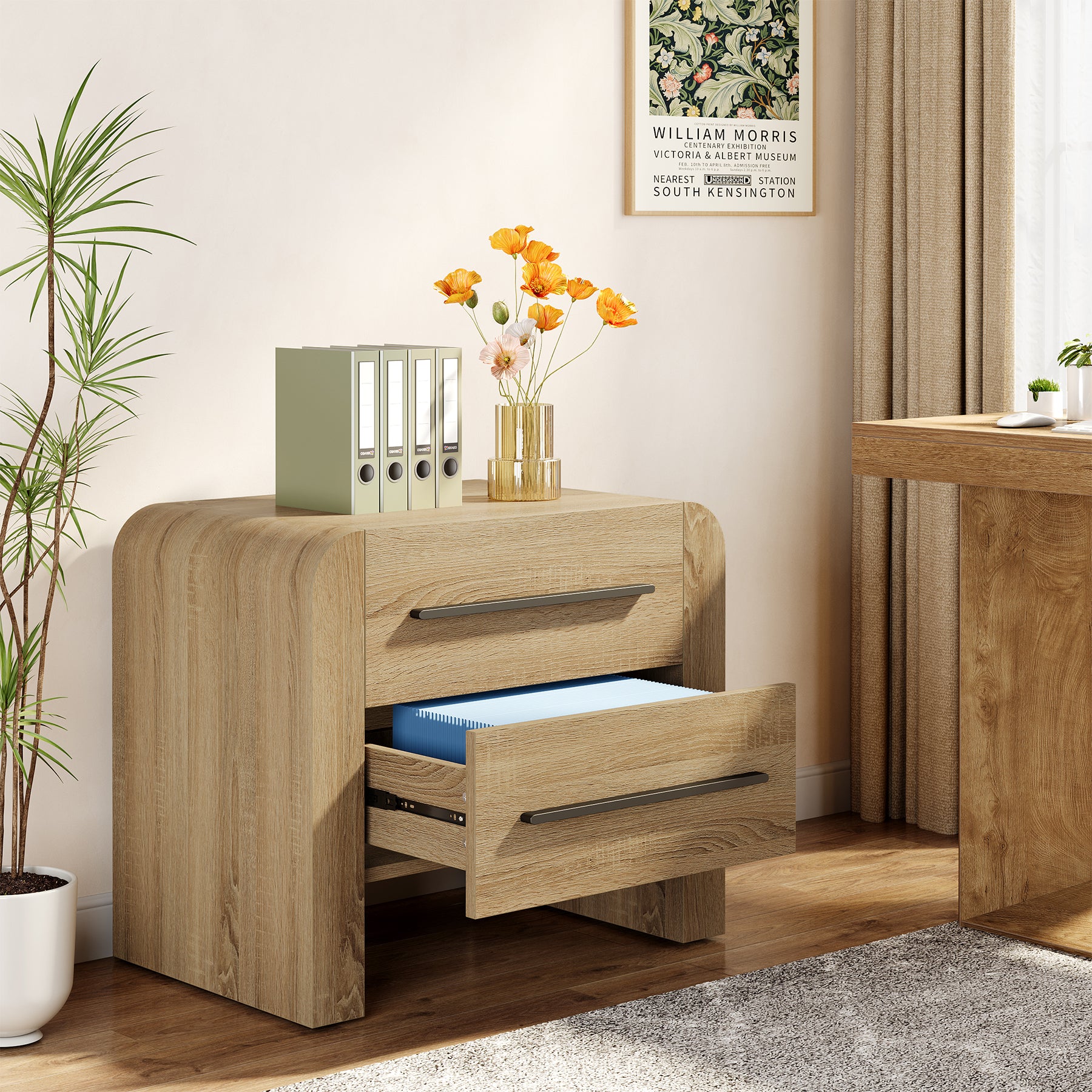 Comodino Moderno con 2 Cassetti e Vano Contenitore, H 70 cm, per Camera da Letto