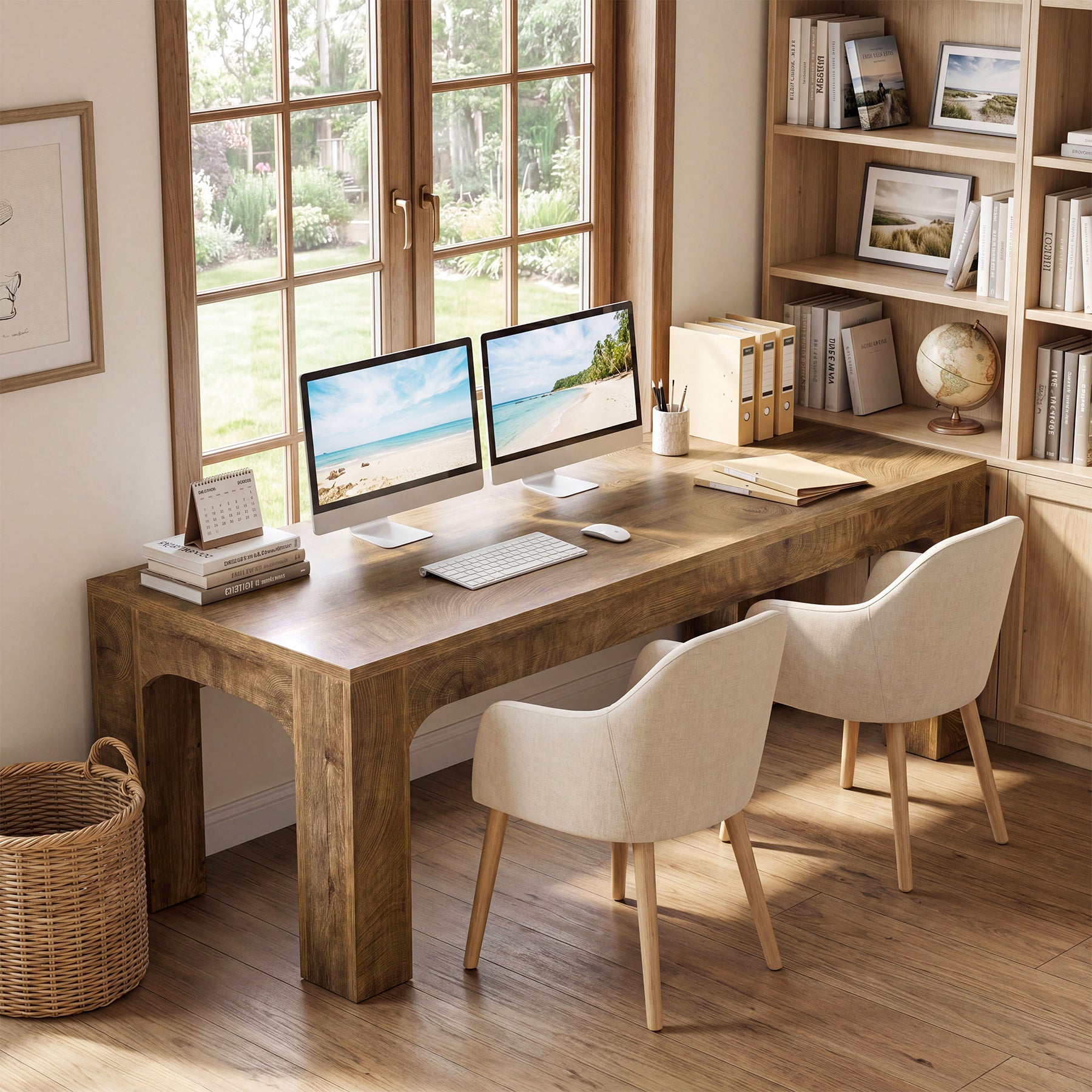 Scrivania Doppia in Legno, 180 cm, per 2 Persone, per Studio e Ufficio