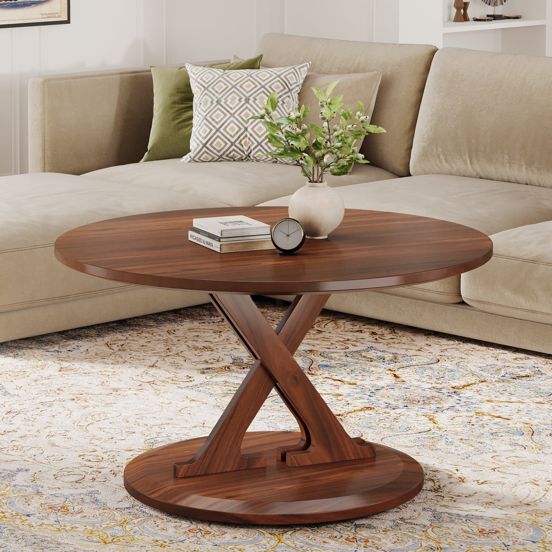 Tribesigns Tavolino Rotondo da 80 cm, Moderno Tavolino da Salotto con Base a Forma di X