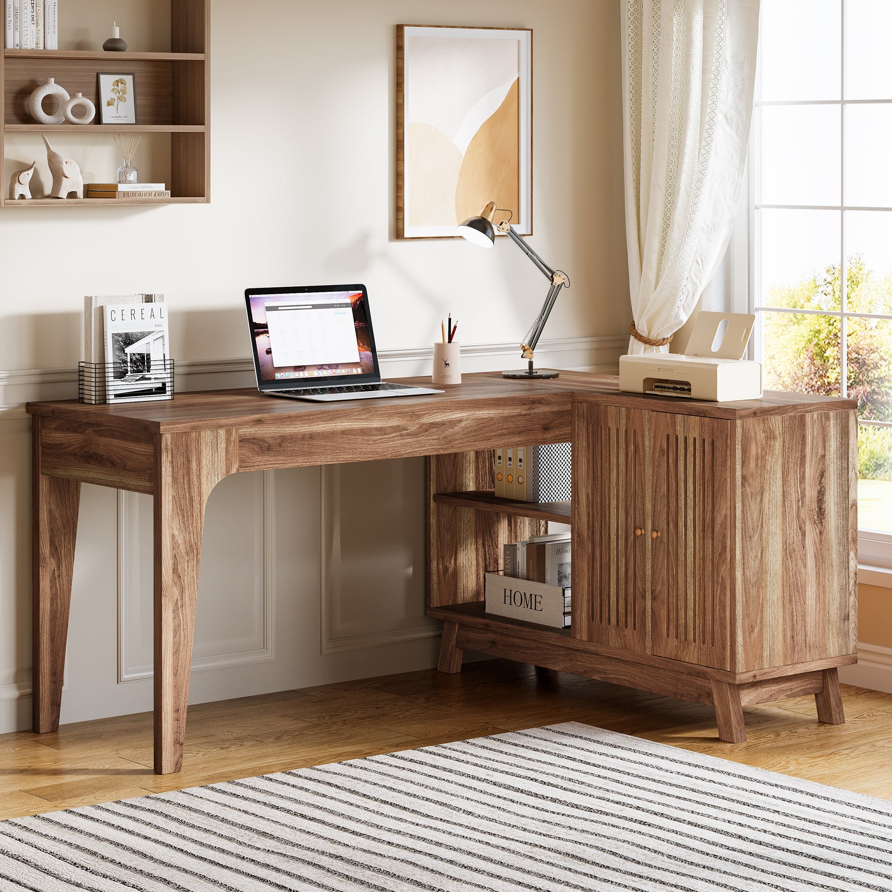 Tribesigns Scrivania per computer, scrivania a L da 145 cm con mobiletto portaoggetti